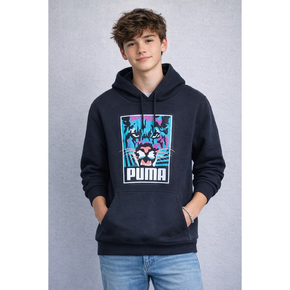 Puma Retro Black Hoodie Youth size LARGE 14/16
